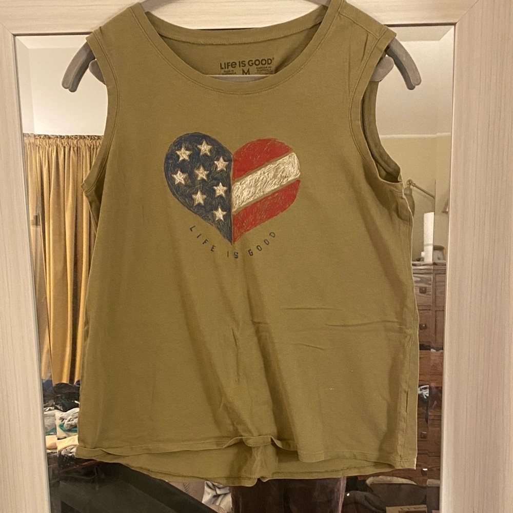 Life Is Good Women’s Olive Tank Top with Heart Design